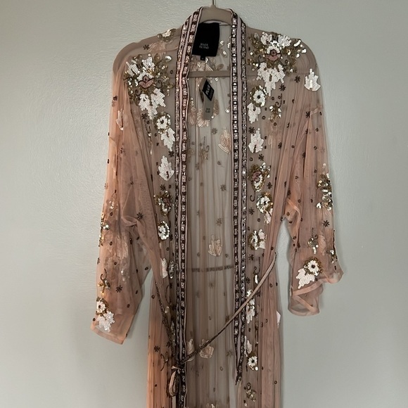 River Island Pink Mesh Sequin Embellished Longline Kimono Dress Cover Up NWT - Picture 2 of 16
